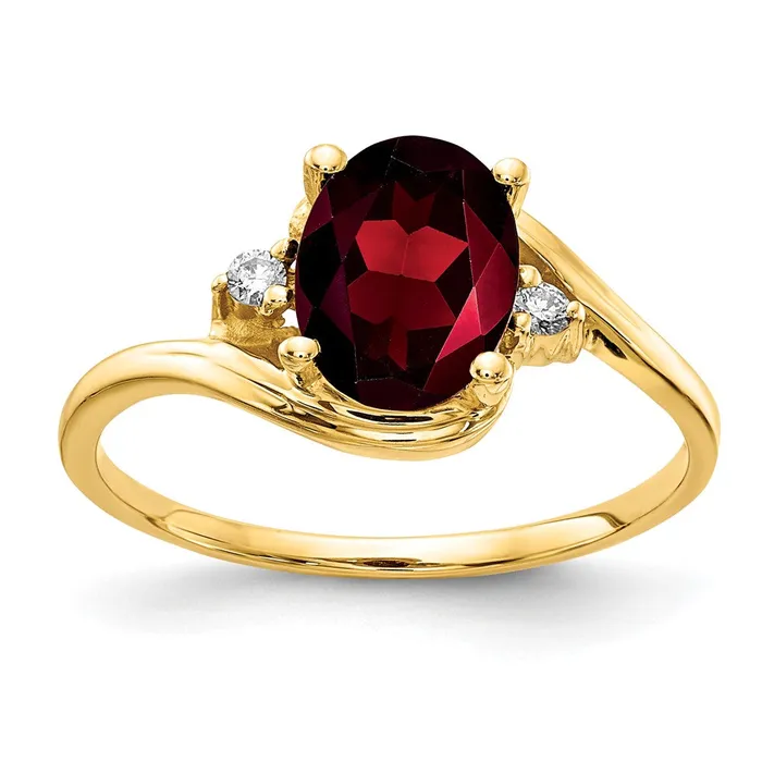 goldiaca Rings 14K Yellow Gold 8x6mm Oval Garnet AAA Real Diamond ring