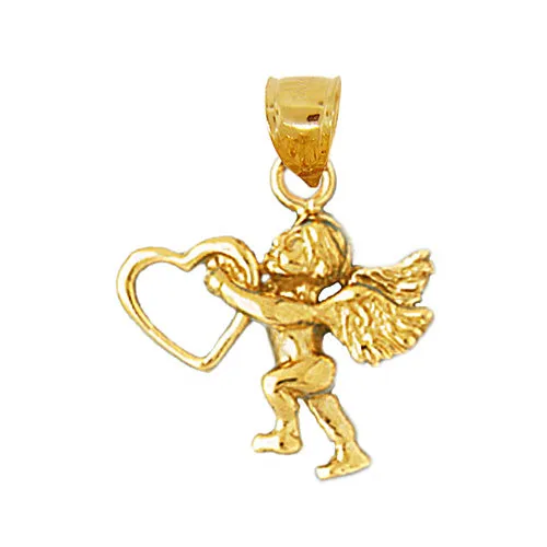 Goldia Charm Necklaces 14K Gold Floating Heart Cherub Angel Charm