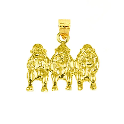 Goldia Charm Necklaces 14K Gold Monkey See Hear Speak No Evil Charm