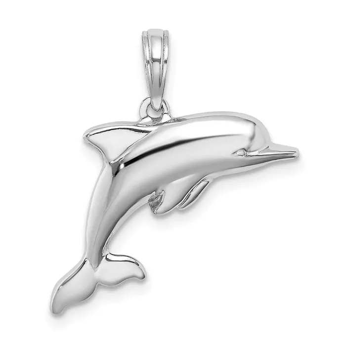 Goldia Charm Necklaces 14k White Gold 3D Puffed Dolphin Charm