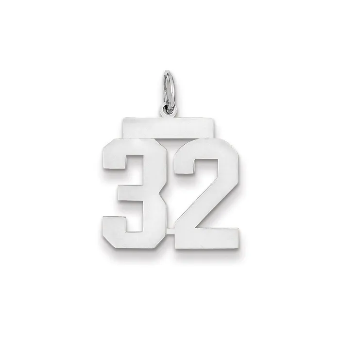 Goldia Charm Necklaces 14k White Gold WG Medium Polished Number 32 Charm