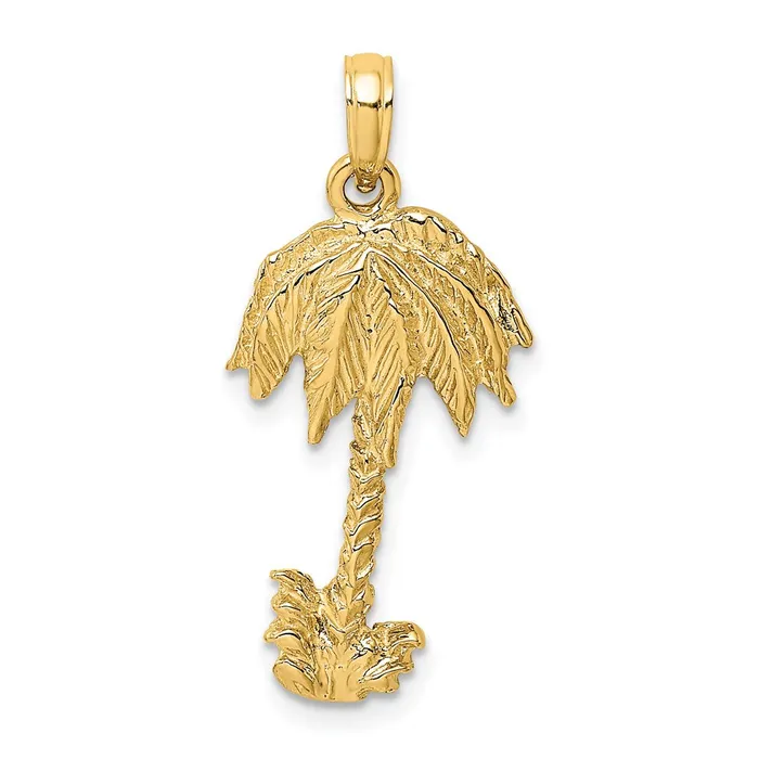 Goldia Charm Necklaces 14k Yellow Gold 2D Textured Single Palm Tree Charm