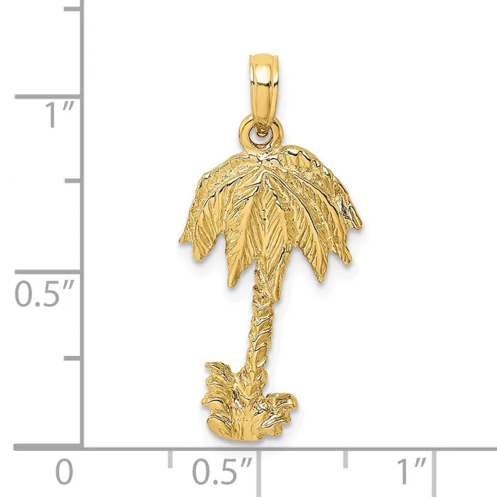 Goldia Charm Necklaces 14k Yellow Gold 2D Textured Single Palm Tree Charm
