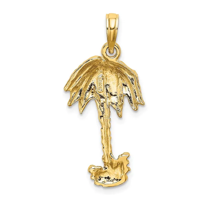 Goldia Charm Necklaces 14k Yellow Gold 2D Textured Single Palm Tree Charm