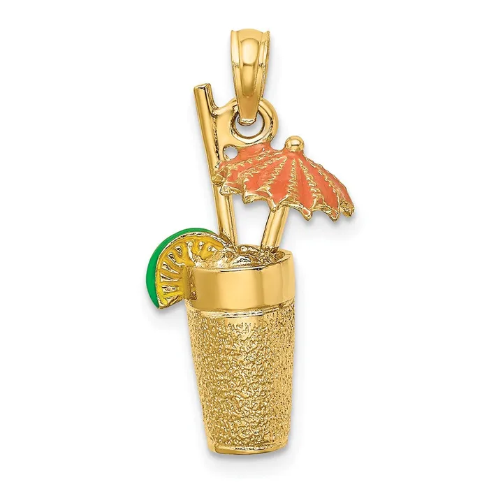 Goldia Charm Necklaces 14k Yellow Gold 3D Cocktail Drink wOrange Enamel Umbrella and Lime Charm Goldia Charm Necklaces 14k Yellow Gold 3D Cocktail Drink wOrange Enamel Umbrella and Lime Charm