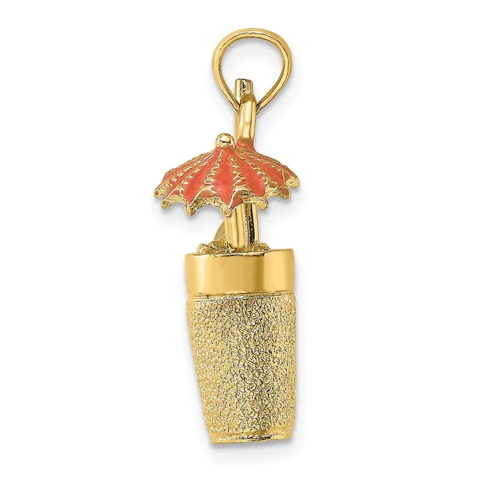 Goldia Charm Necklaces 14k Yellow Gold 3D Cocktail Drink wOrange Enamel Umbrella and Lime Charm