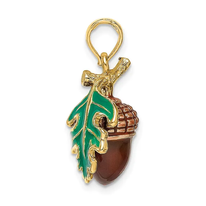 Goldia Charm Necklaces 14k Yellow Gold 3D Enameled Acorn wLeaf Charm