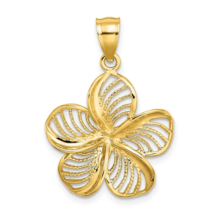 Goldia Charm Necklaces 14k Yellow Gold Polished and Beaded Plumeria Flower Charm Goldia Charm Necklaces 14k Yellow Gold Polished and Beaded Plumeria Flower Charm