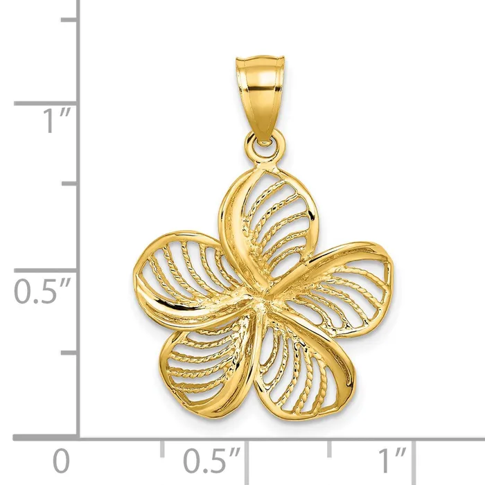 Goldia Charm Necklaces 14k Yellow Gold Polished and Beaded Plumeria Flower Charm
