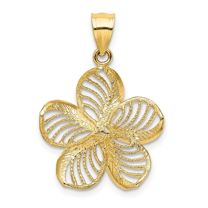 Goldia Charm Necklaces 14k Yellow Gold Polished and Beaded Plumeria Flower Charm
