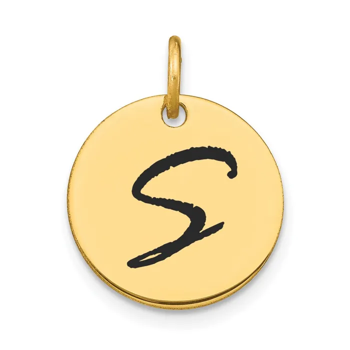 Goldia Charm Necklaces 14k Yellow Gold Polished Black Enamel Letter S Initial Disk Charm Goldia Charm Necklaces 14k Yellow Gold Polished Black Enamel Letter S Initial Disk Charm