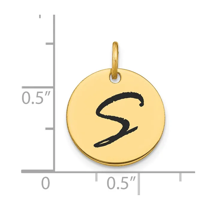 Goldia Charm Necklaces 14k Yellow Gold Polished Black Enamel Letter S Initial Disk Charm