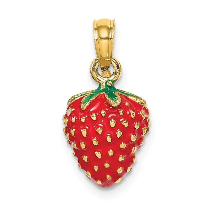 Goldia Charm Necklaces 14k Yellow Gold W Enamel 3D Strawberry and Leaf Charm Goldia Charm Necklaces 14k Yellow Gold W Enamel 3D Strawberry and Leaf Charm