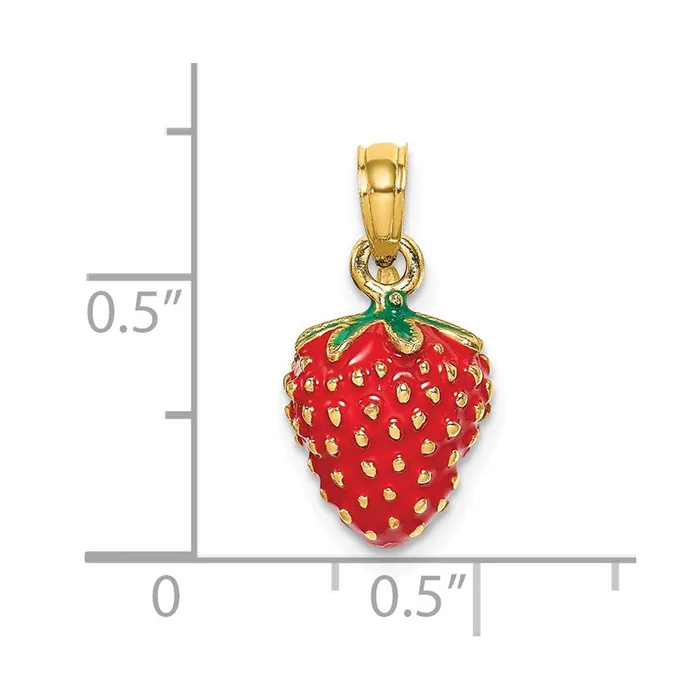 Goldia Charm Necklaces 14k Yellow Gold W Enamel 3D Strawberry and Leaf Charm