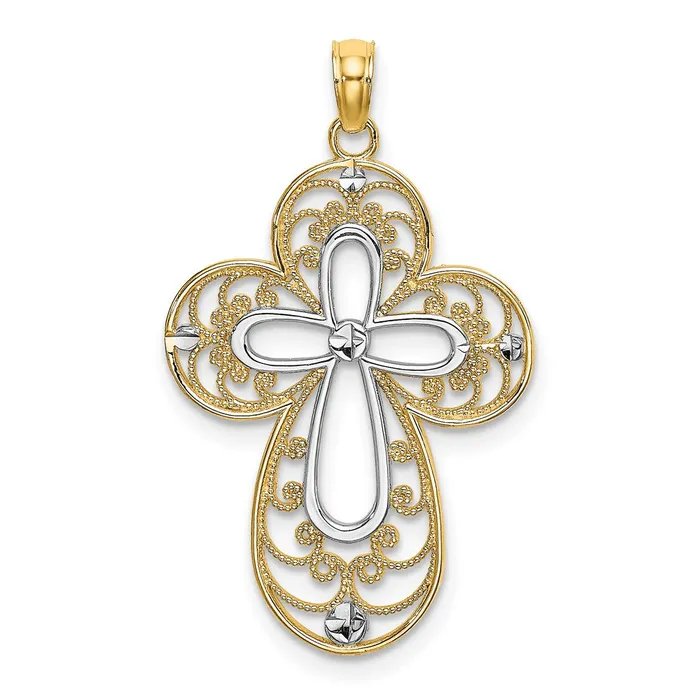 Goldia Charm Necklaces 14k Yellow Rhodium Gold W Rhodium DC Filigree Cross Charm Goldia Charm Necklaces 14k Yellow Rhodium Gold W Rhodium DC Filigree Cross Charm