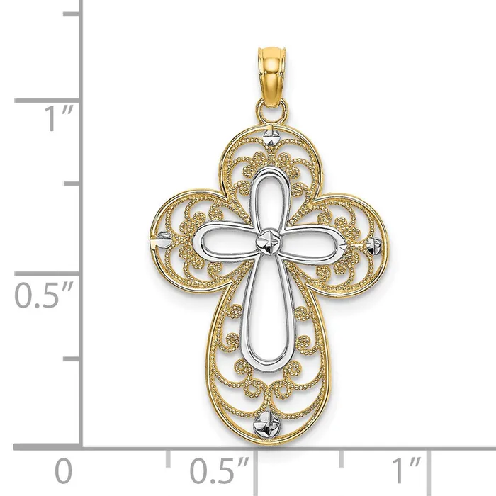 Goldia Charm Necklaces 14k Yellow Rhodium Gold W Rhodium DC Filigree Cross Charm