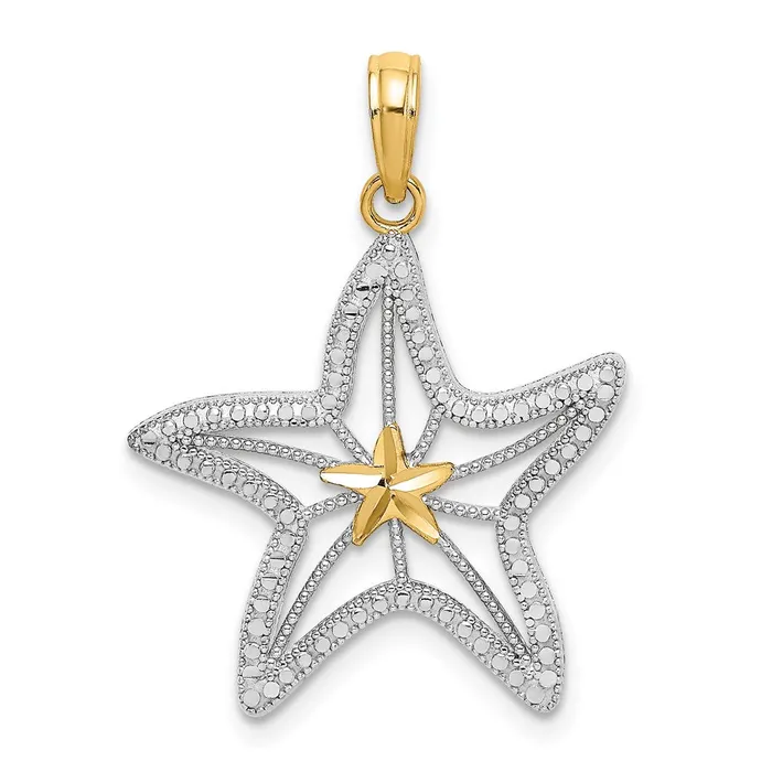 Goldia Charm Necklaces 14k Yellow u0026 Rhodium Gold with White Rhodium Diamondcut Starfish W Star Charm Goldia Charm Necklaces 14k Yellow u0026 Rhodium Gold with White Rhodium Diamondcut Starfish W Star Charm