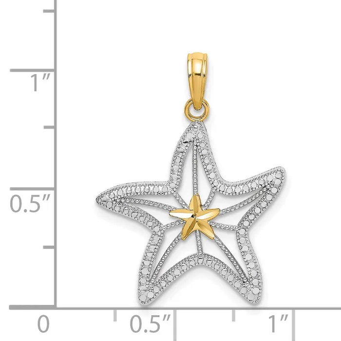 Goldia Charm Necklaces 14k Yellow u0026 Rhodium Gold with White Rhodium Diamondcut Starfish W Star Charm