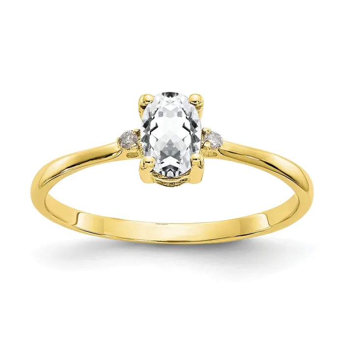 Goldiacom 10k Yellow Gold Polished Geniune Diamond and White Topaz Birthstone Ring Rings Goldiacom 10k Yellow Gold Polished Geniune Diamond and White Topaz Birthstone Ring Rings