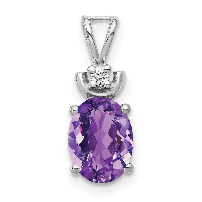 Goldiacom 14k White Gold 8x6mm Oval Amethyst AAA Diamond Pendant Necklaces