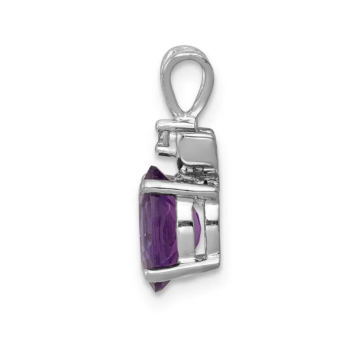 Goldiacom 14k White Gold 8x6mm Oval Amethyst AAA Diamond Pendant Necklaces