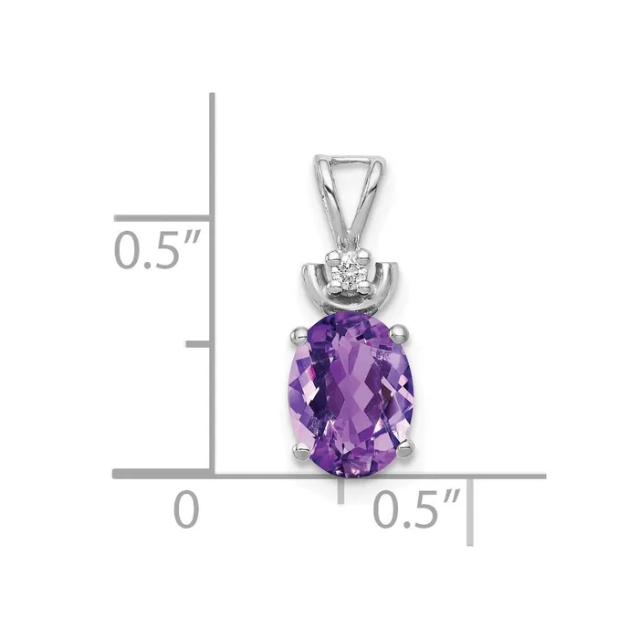 Goldiacom 14k White Gold 8x6mm Oval Amethyst AAA Diamond Pendant Necklaces