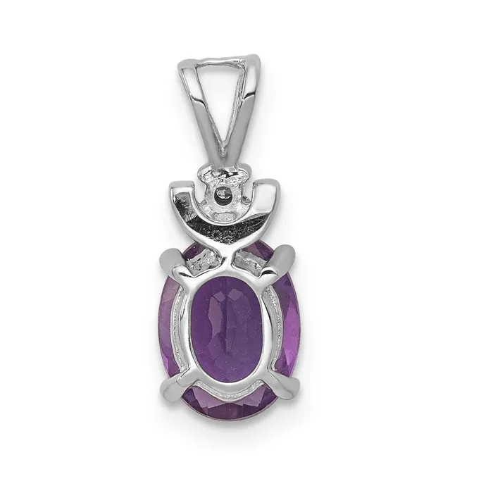 Goldiacom 14k White Gold 8x6mm Oval Amethyst AAA Diamond Pendant Necklaces