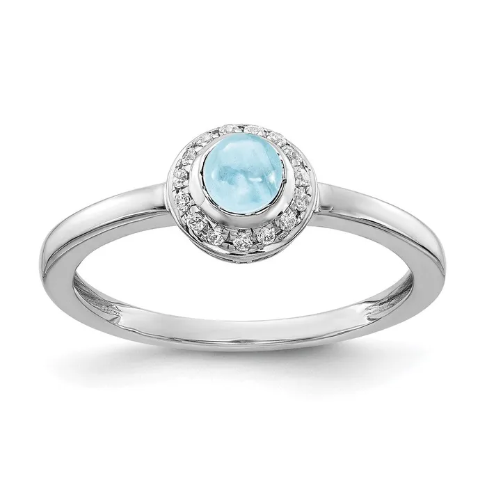Goldiacom 14k White Gold Real Diamond and Cabochon Aquamarine Ring Rings Goldiacom 14k White Gold Real Diamond and Cabochon Aquamarine Ring Rings