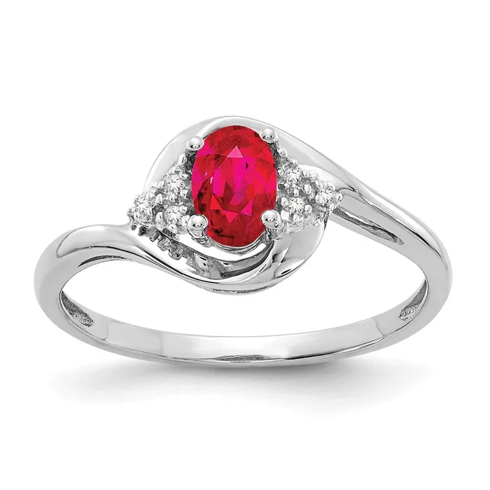 Goldiacom 14k White Gold Ruby and Real Diamond Ring Rings
