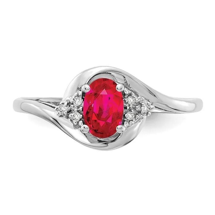Goldiacom 14k White Gold Ruby and Real Diamond Ring Rings