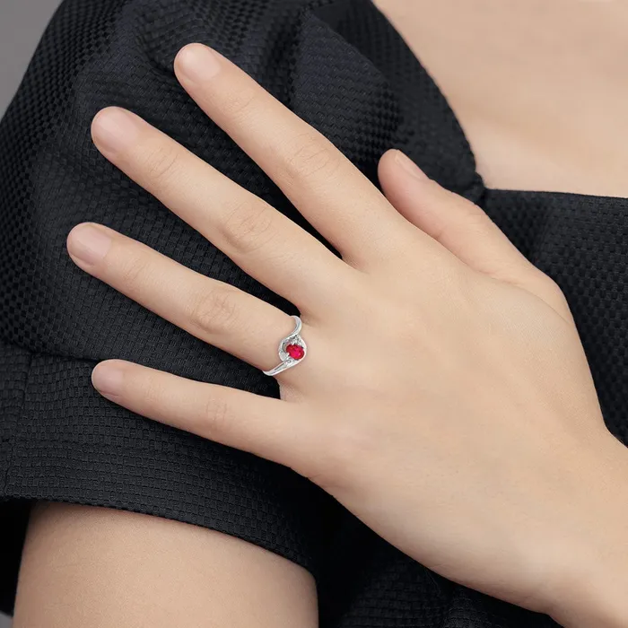 Goldiacom 14k White Gold Ruby and Real Diamond Ring Rings
