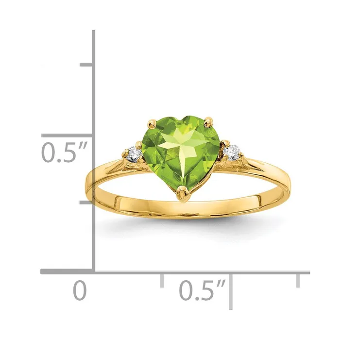 Goldiacom 14K Yellow Gold 7mm Heart Peridot AA Real Diamond ring Rings