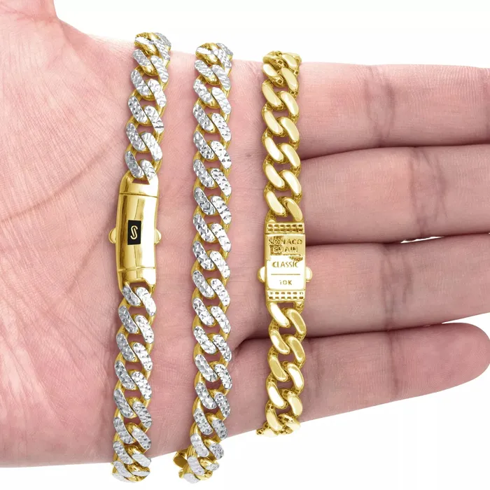 Goldiacom Bracelets 10k Yellow Gold 9mm Monaco Miami Cuban Link Diamond Cut Pave Chain Bracelet 9 Goldiacom Bracelets 10k Yellow Gold 9mm Monaco Miami Cuban Link Diamond Cut Pave Chain Bracelet 9