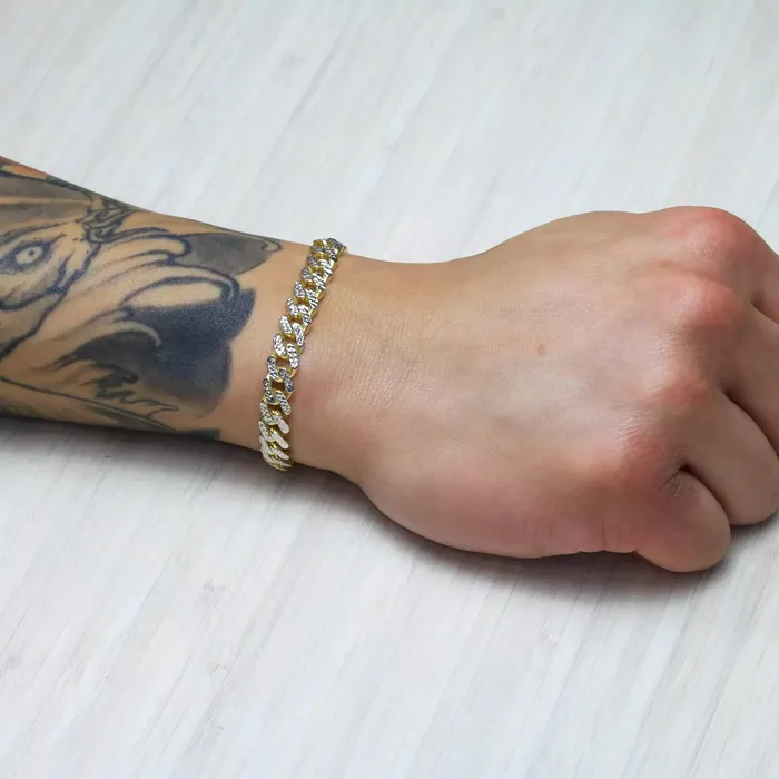 Goldiacom Bracelets 10k Yellow Gold 9mm Monaco Miami Cuban Link Diamond Cut Pave Chain Bracelet 9