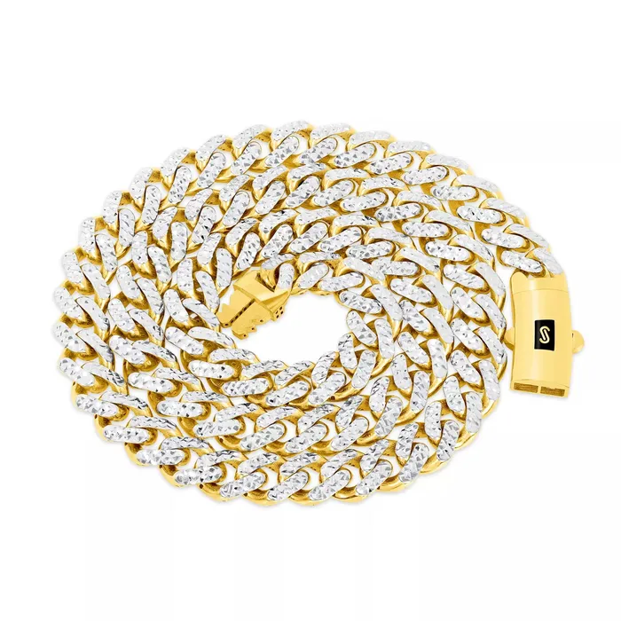 Goldiacom Bracelets 10k Yellow Gold 9mm Monaco Miami Cuban Link Diamond Cut Pave Chain Bracelet 9