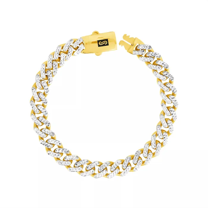 Goldiacom Bracelets 10k Yellow Gold 9mm Monaco Miami Cuban Link Diamond Cut Pave Chain Bracelet 9
