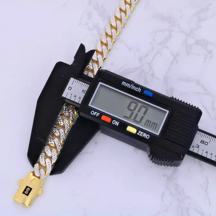 Goldiacom Bracelets 10k Yellow Gold 9mm Monaco Miami Cuban Link Diamond Cut Pave Chain Bracelet 9