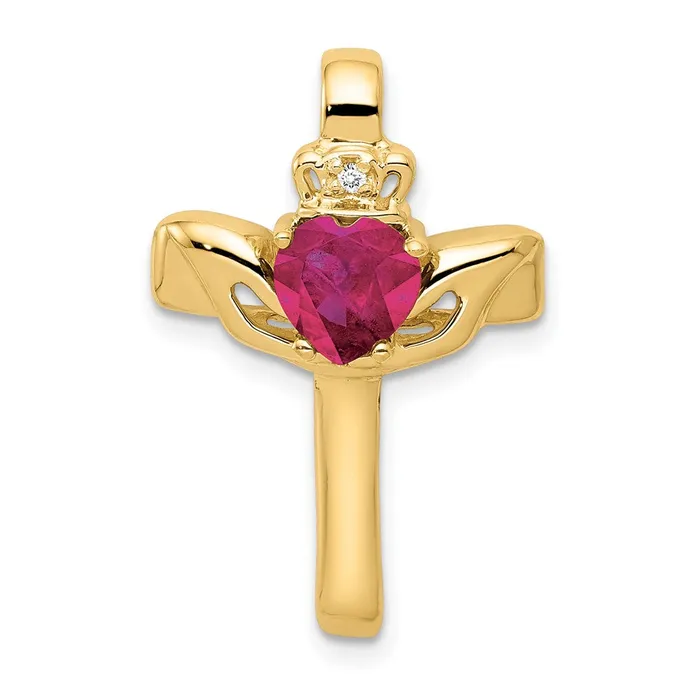 Goldiacom Necklaces 14k 6mm Claddagh Created Ruby VS Diamond Cross Pendant Goldiacom Necklaces 14k 6mm Claddagh Created Ruby VS Diamond Cross Pendant
