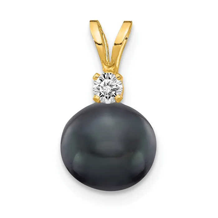 Goldiacom Necklaces 14k 7mm Black FW Cultured Pearl AAA Diamond Pendant