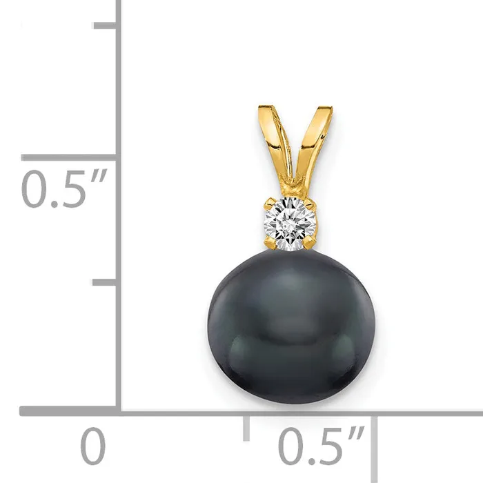 Goldiacom Necklaces 14k 7mm Black FW Cultured Pearl AAA Diamond Pendant