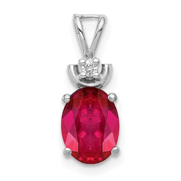 Goldiacom Necklaces 14k White Gold 8x6mm Oval Ruby VS Diamond Pendant