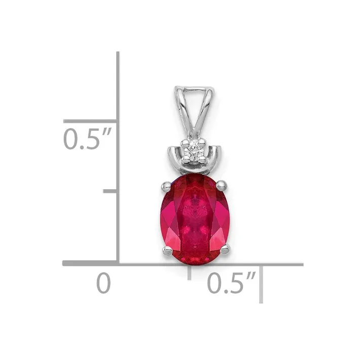 Goldiacom Necklaces 14k White Gold 8x6mm Oval Ruby VS Diamond Pendant