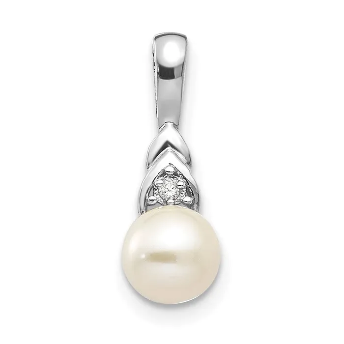 Goldiacom Necklaces 14k White Gold Genuine FW Cultured Pearl Diamond Pendant Goldiacom Necklaces 14k White Gold Genuine FW Cultured Pearl Diamond Pendant