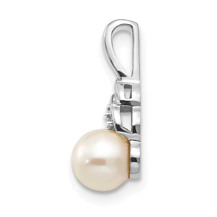 Goldiacom Necklaces 14k White Gold Genuine FW Cultured Pearl Diamond Pendant