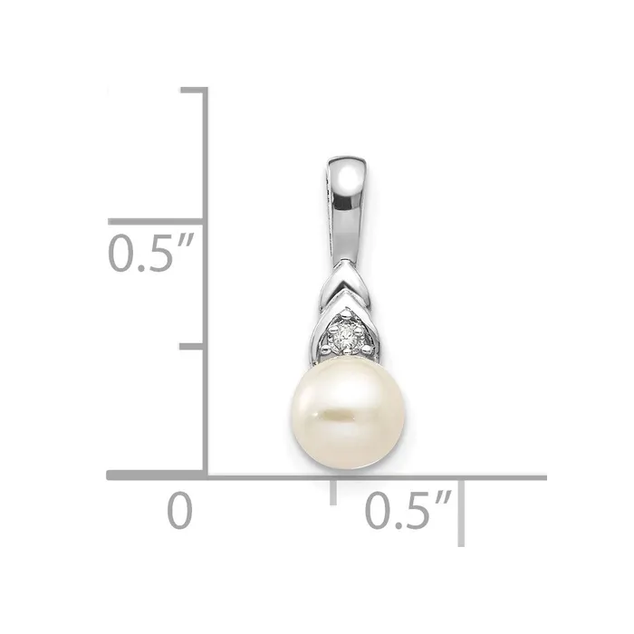 Goldiacom Necklaces 14k White Gold Genuine FW Cultured Pearl Diamond Pendant