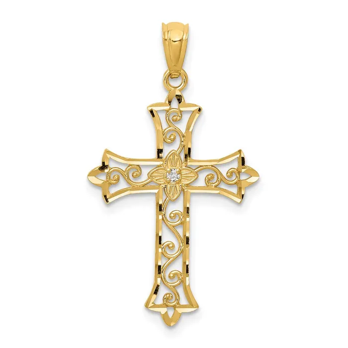 Goldiacom Necklaces 14k Yellow Gold Diamond Cross Pendant
