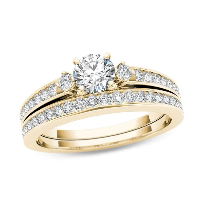 Goldiacom Rings 1 CT TW Diamond Bridal Engagement Ring Set in 14K Gold Goldiacom Rings 1 CT TW Diamond Bridal Engagement Ring Set in 14K Gold