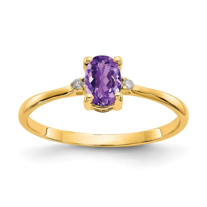 Goldiacom Rings 10K Yellow Gold Polished Geniune Real Diamond Amethyst Birthstone Ring Goldiacom Rings 10K Yellow Gold Polished Geniune Real Diamond Amethyst Birthstone Ring