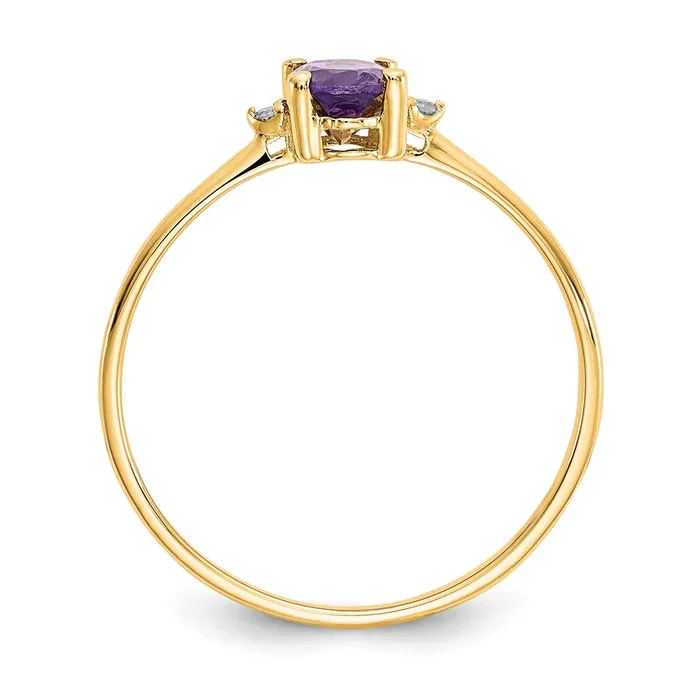 Goldiacom Rings 10K Yellow Gold Polished Geniune Real Diamond Amethyst Birthstone Ring