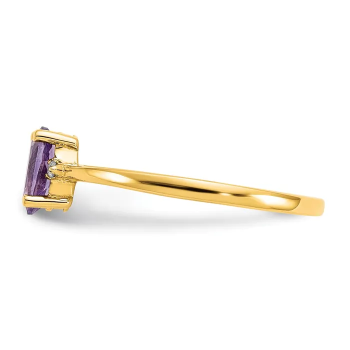 Goldiacom Rings 10K Yellow Gold Polished Geniune Real Diamond Amethyst Birthstone Ring